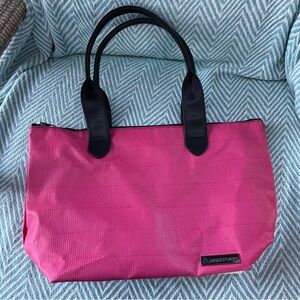 Rareform Ella Tote Bag Purse Zippered Pink Recycled Billboard Unique OOAK White